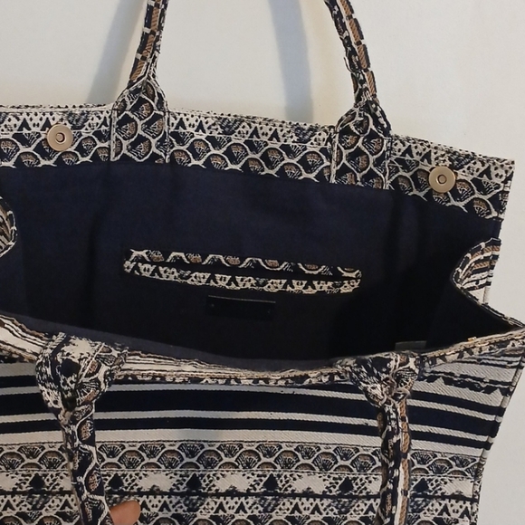 MANGO Patterned Navy and Cream Tote Bag - Picture 6 of 6